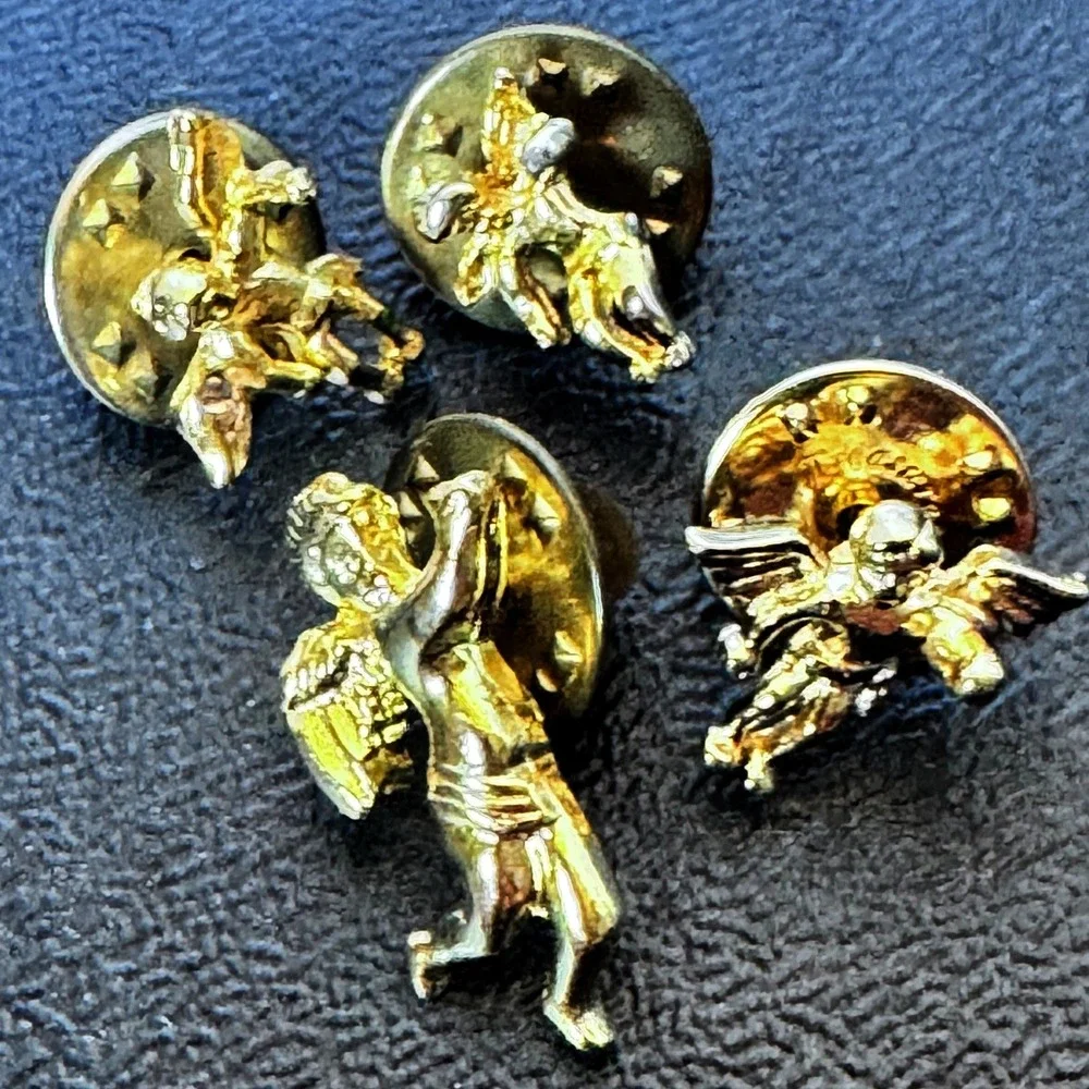 Vintage Angel Cherub Tie Tack Pins Lapel Lot Gold Tone Brooch Religious‎ Wings